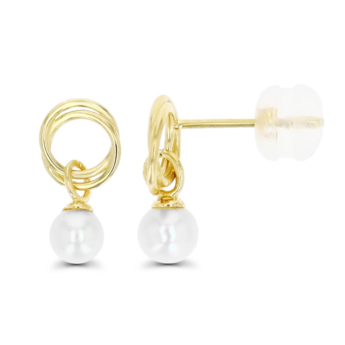 10K Yellow Gold 7MM Fresh Water Pearl Round Stud Earring with Silicone Back