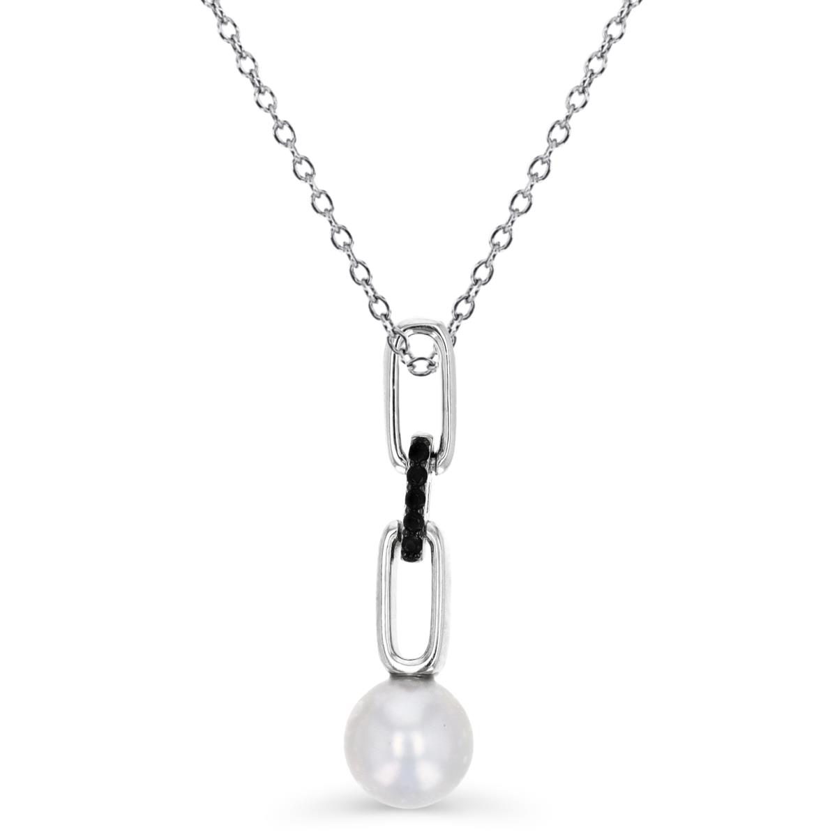 Sterling Silver Rhodium 8-9MM Grey FWPearl & Black Spinel Dangling 18 Necklace