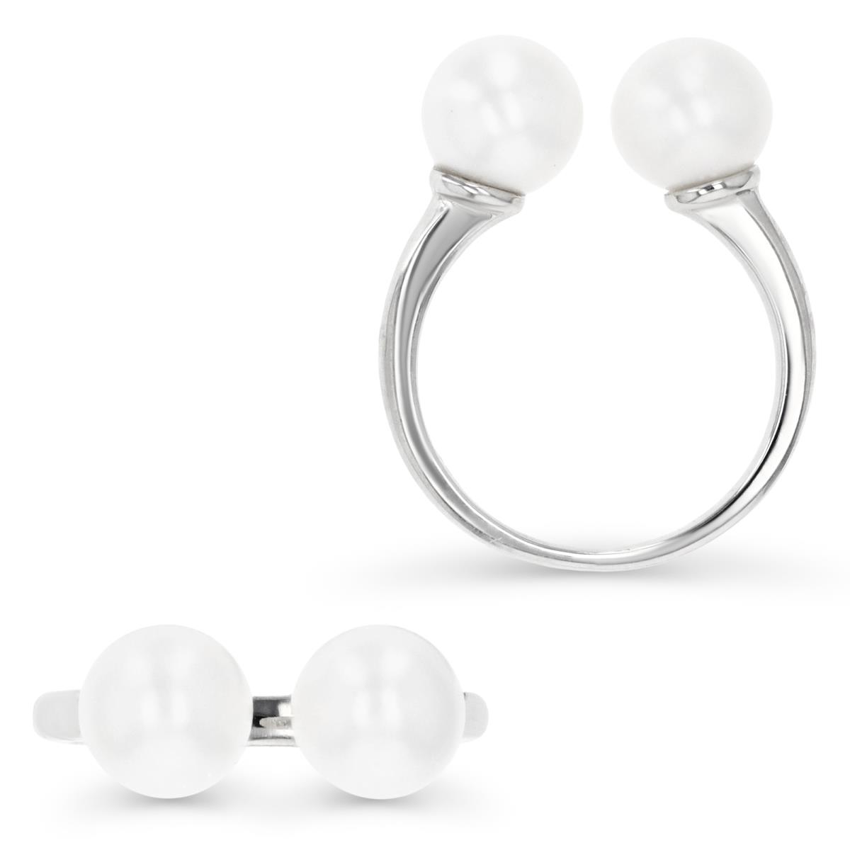 Sterling Silver Rhodium Double 8-9mm Pearl Ring