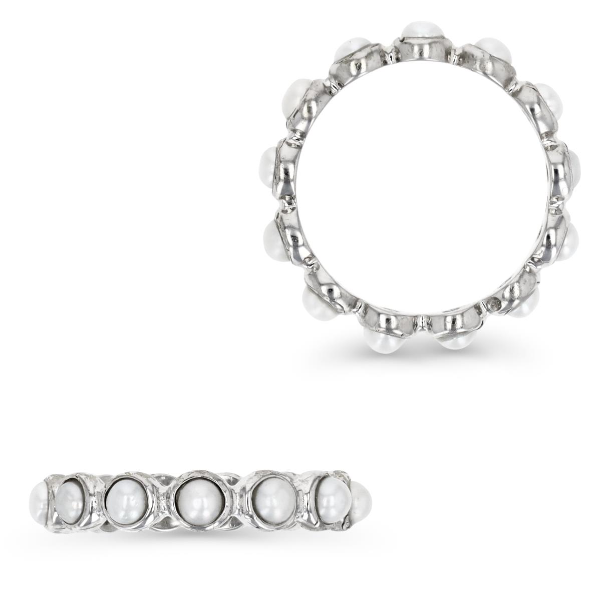 Sterling Silver Rhodium 2-3mm Button Pearl Bezel Eternity Ring