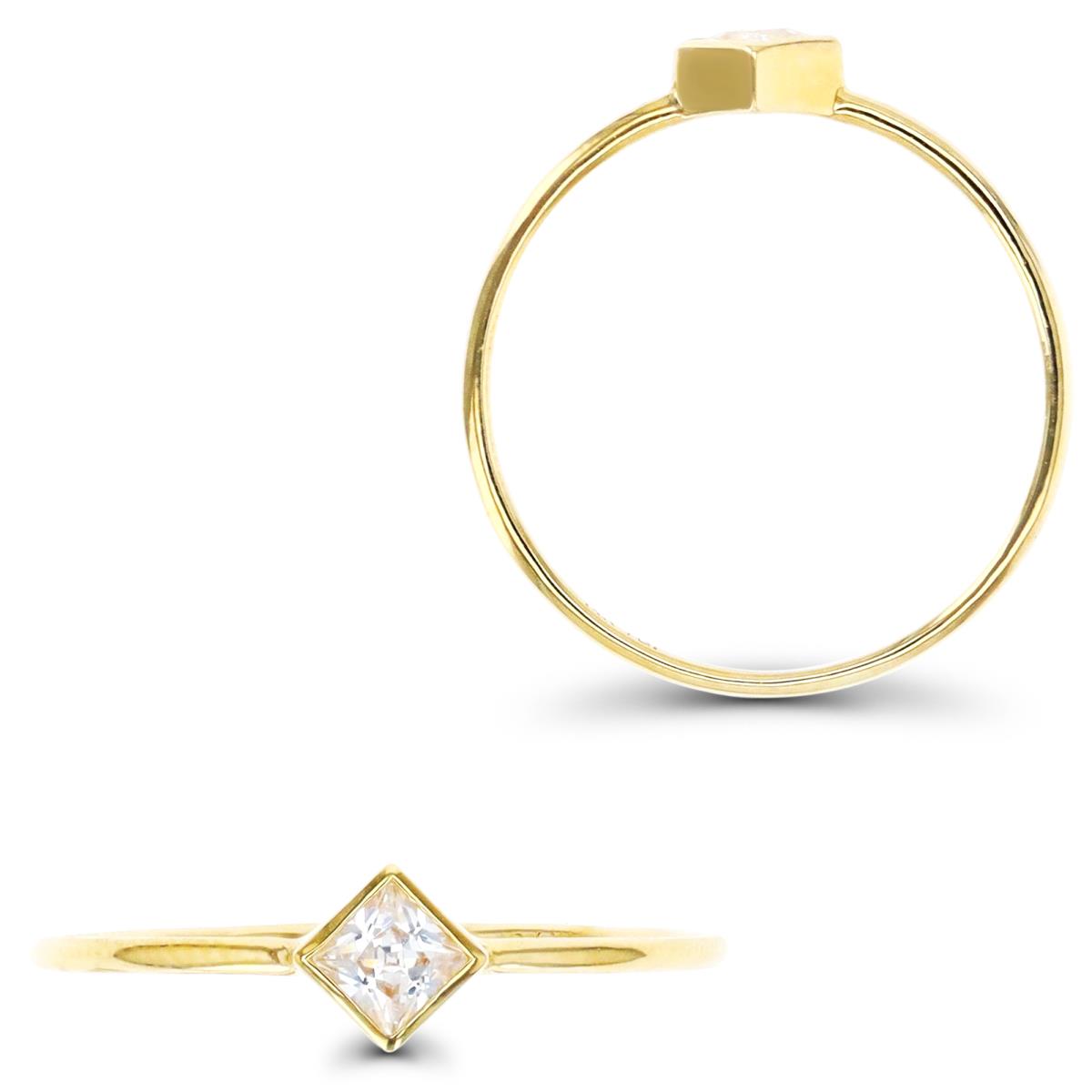 14K Yellow Gold 5.2MM Solitaire Princess Cut White CZ  Ring
