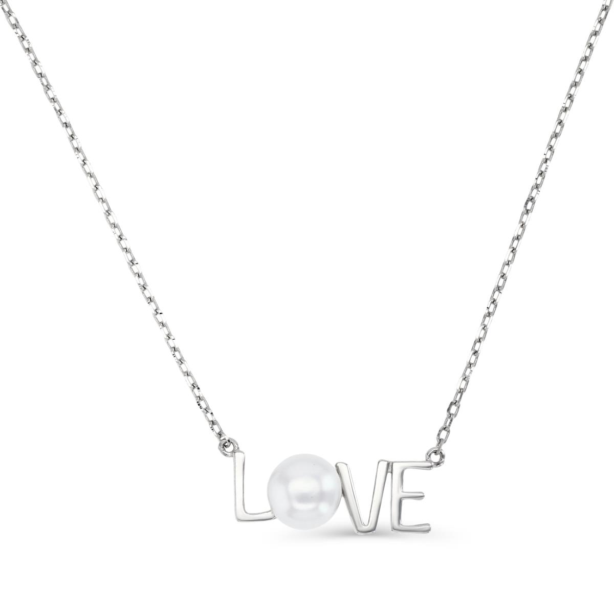 Sterling Silver Rhodium 8-9MM Button FW Pearl "LOVE" Fashion 20" Necklace