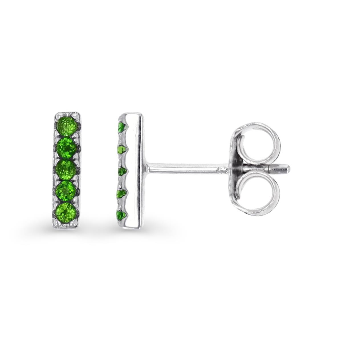 Sterling Silver Rhodium Chrome Diopside Bar Stud Earring