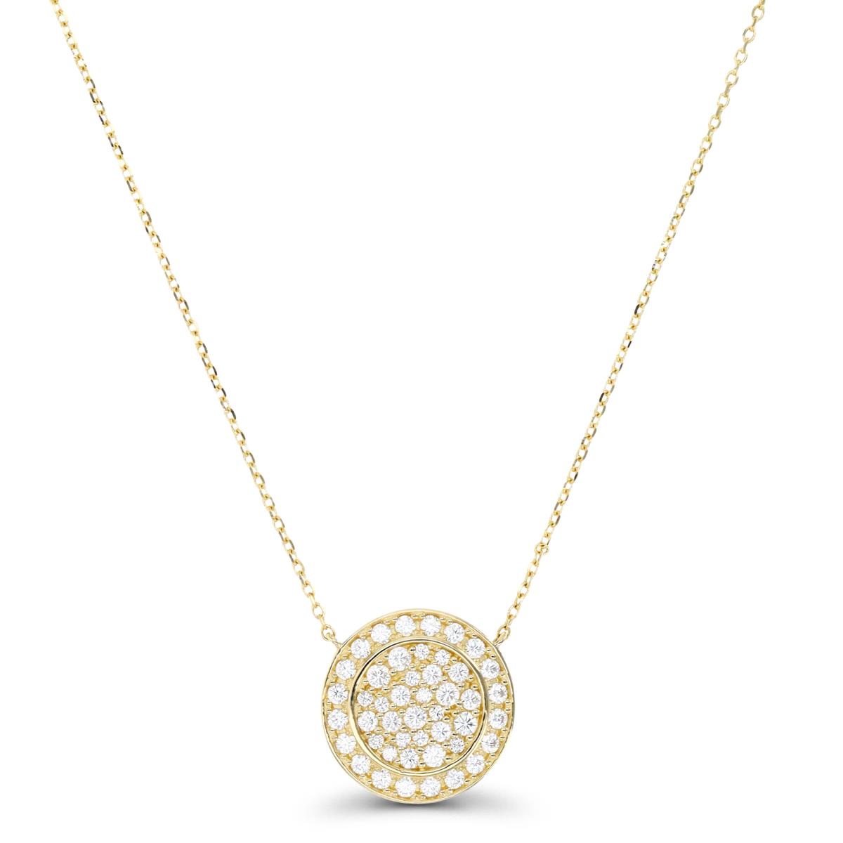 14K Yellow Gold 13MM Round Micropave White CZ 16+2" Necklace