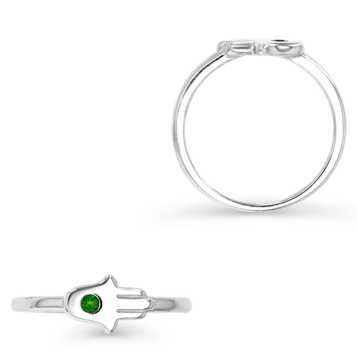 Sterling Silver Rhodium Chrome Diopside Fashion Hamsa  Ring