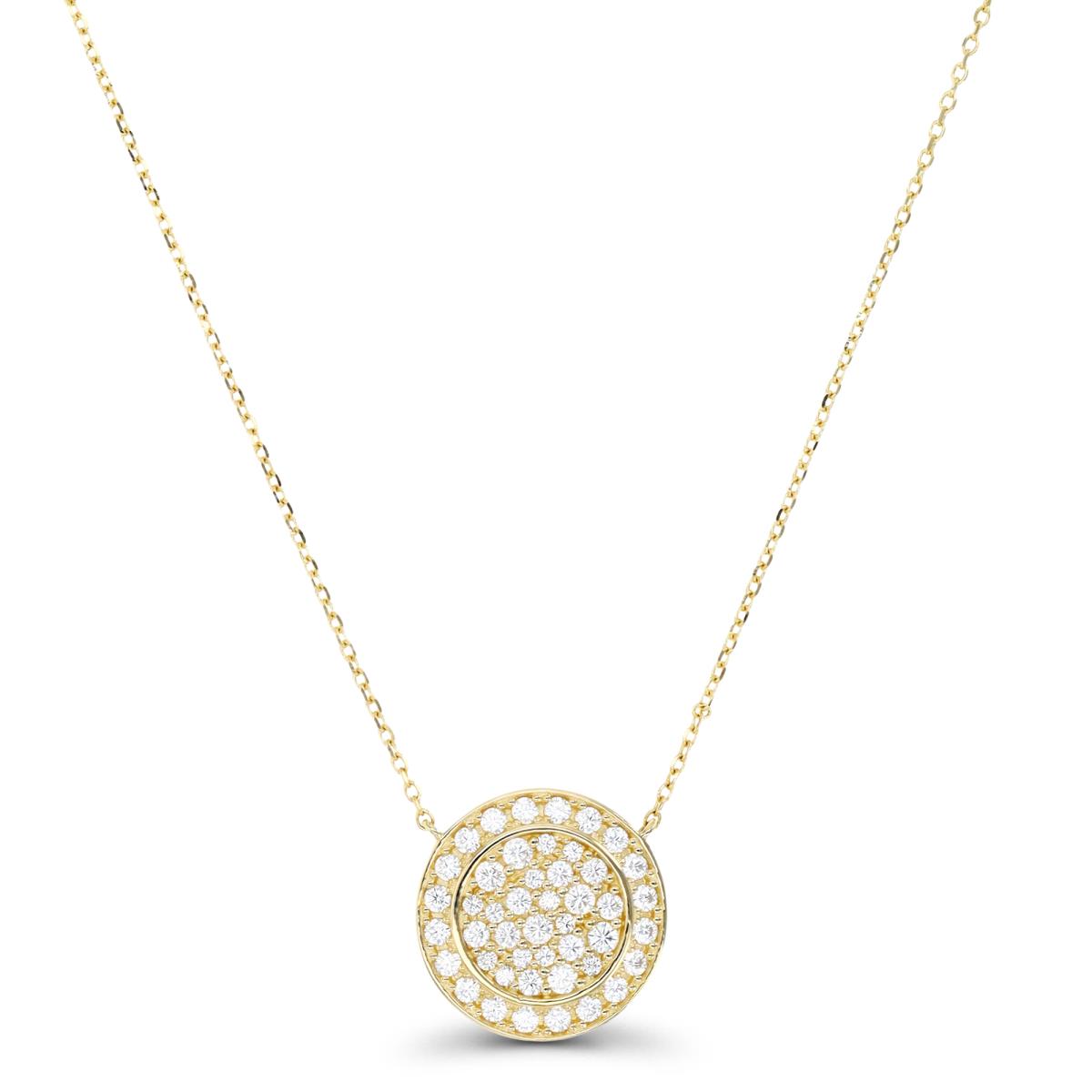 10K Yellow Gold 13MM Round Micropave White CZ 16+2" Necklace