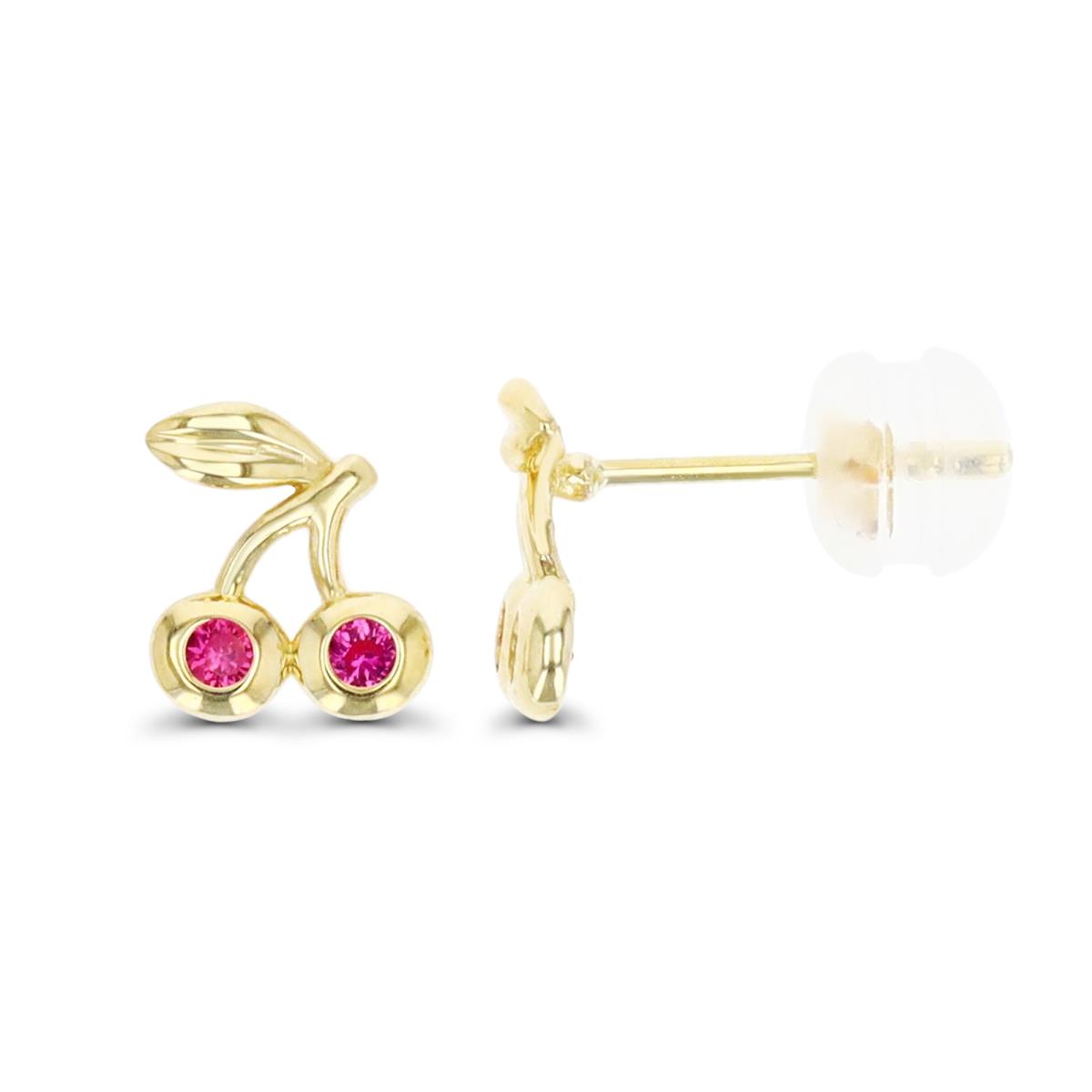 14K Yellow Gold 8X7MM Cherry Ruby CZ Bezel Polished Stud Earring with Silicone Back