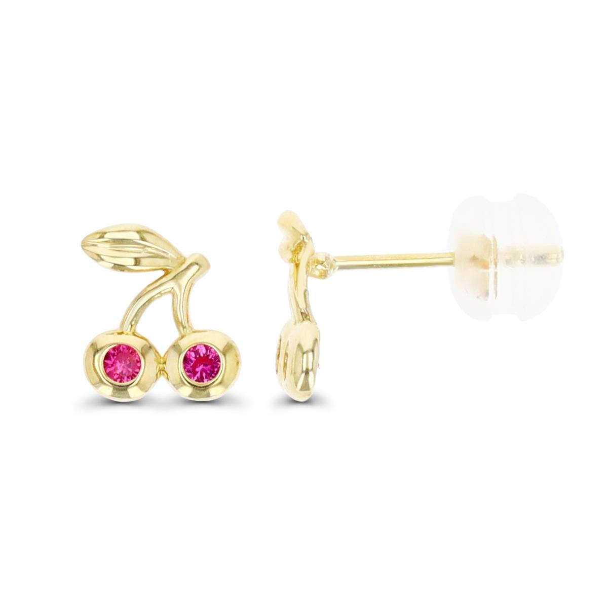 10K Yellow Gold 8X7MM Cherry Ruby CZ Bezel Polished Stud Earring with Silicone Back