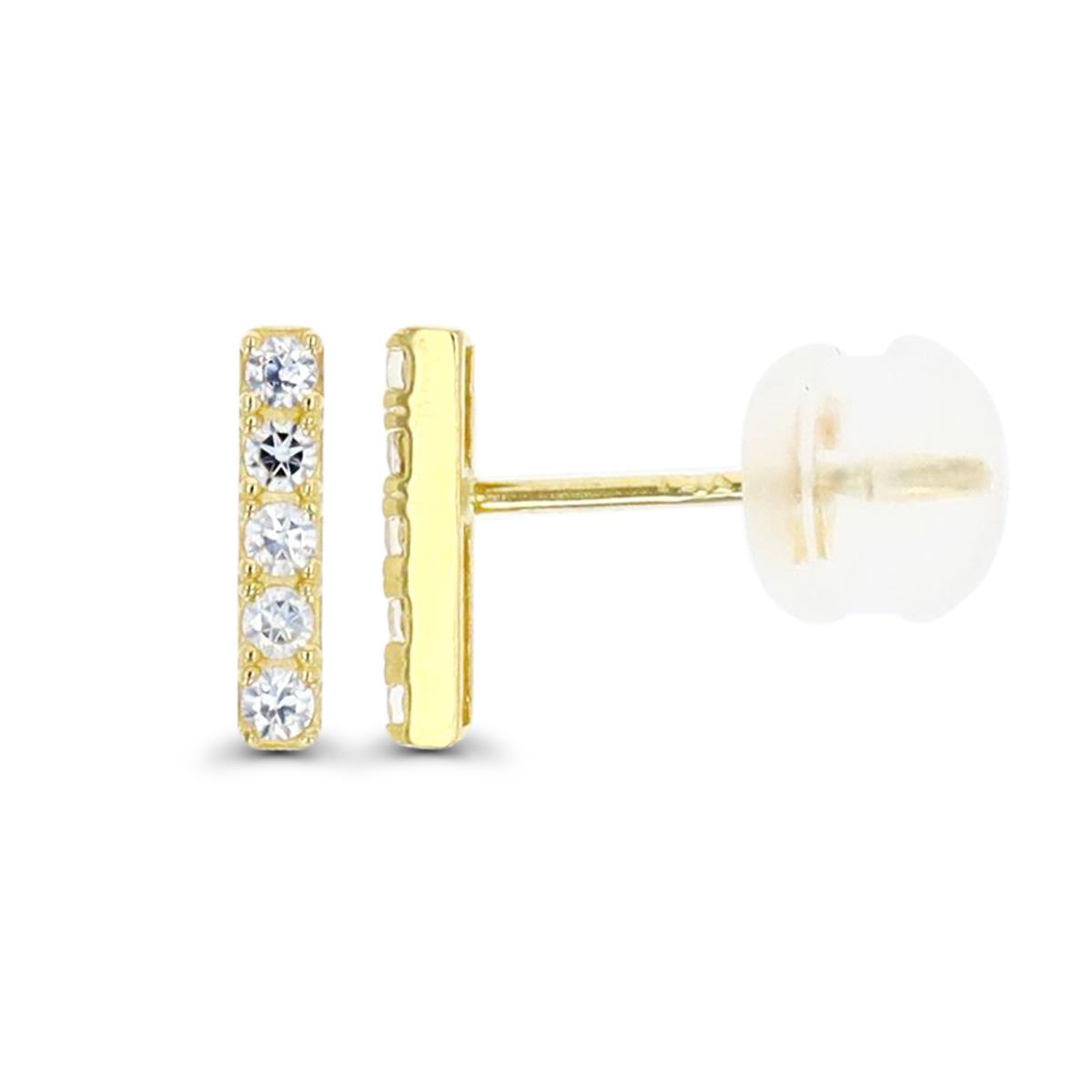 14K Yellow Gold 7.5X1.5MM White CZ Pave Stud Earring with Silicone Back