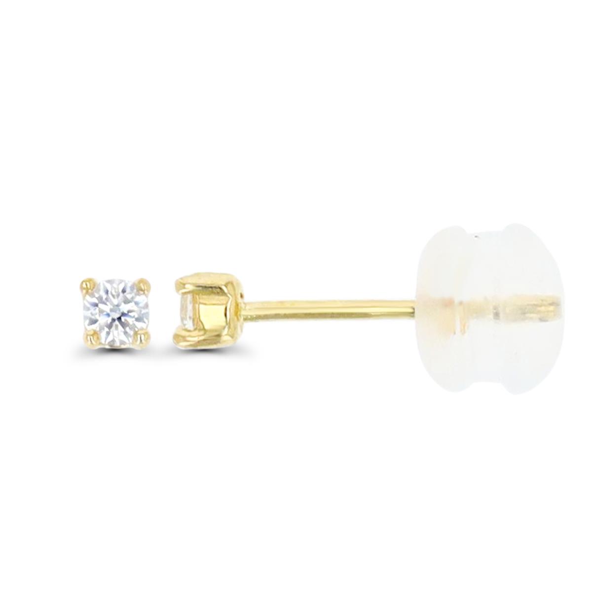 10K Yellow Gold 2.5mm  White CZ Solitaire 2.5MM Stud Earring with Silicone Back