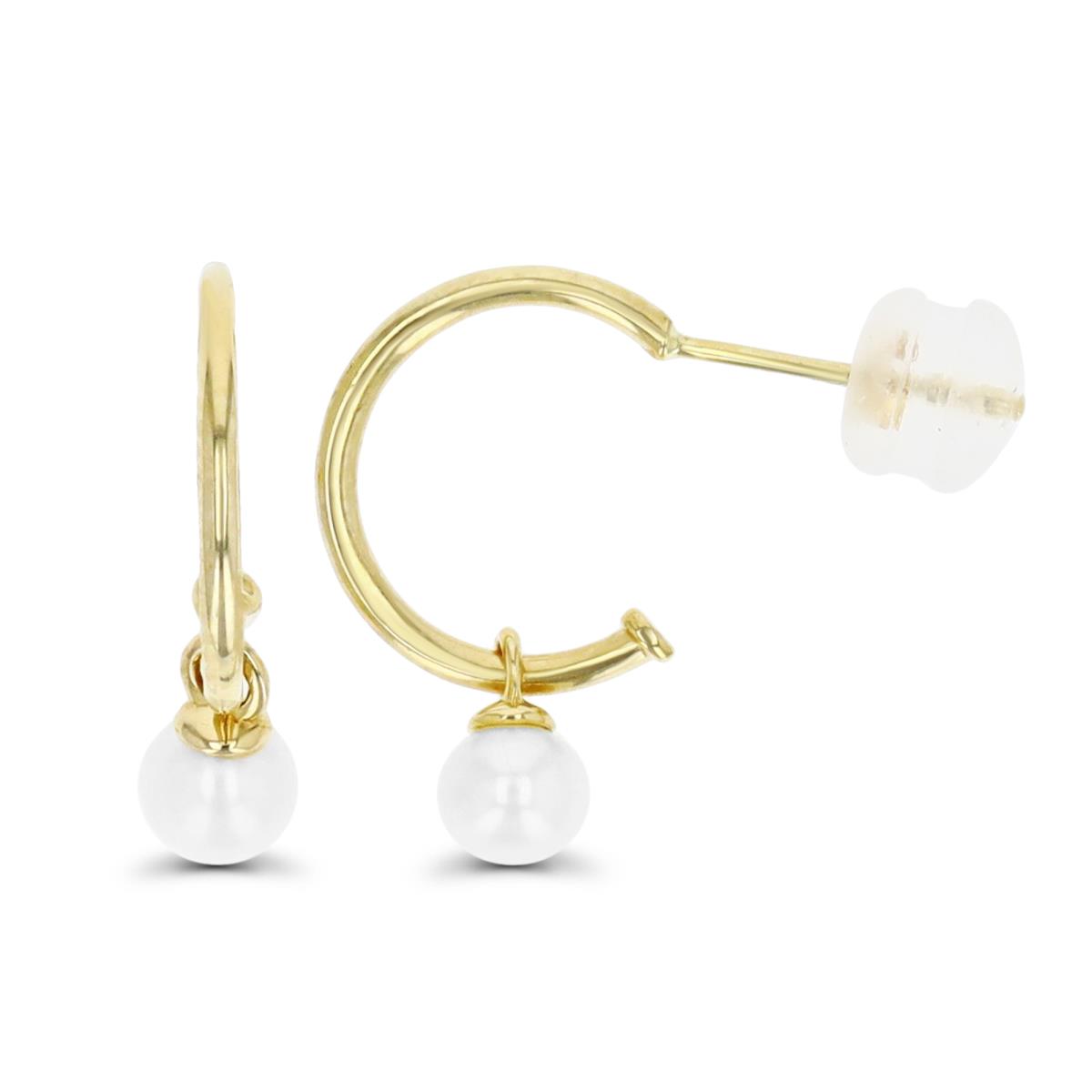 14K Yellow Gold 11X3.5MM White Fresh Water Pearl Huggie Earring with Silicone Back