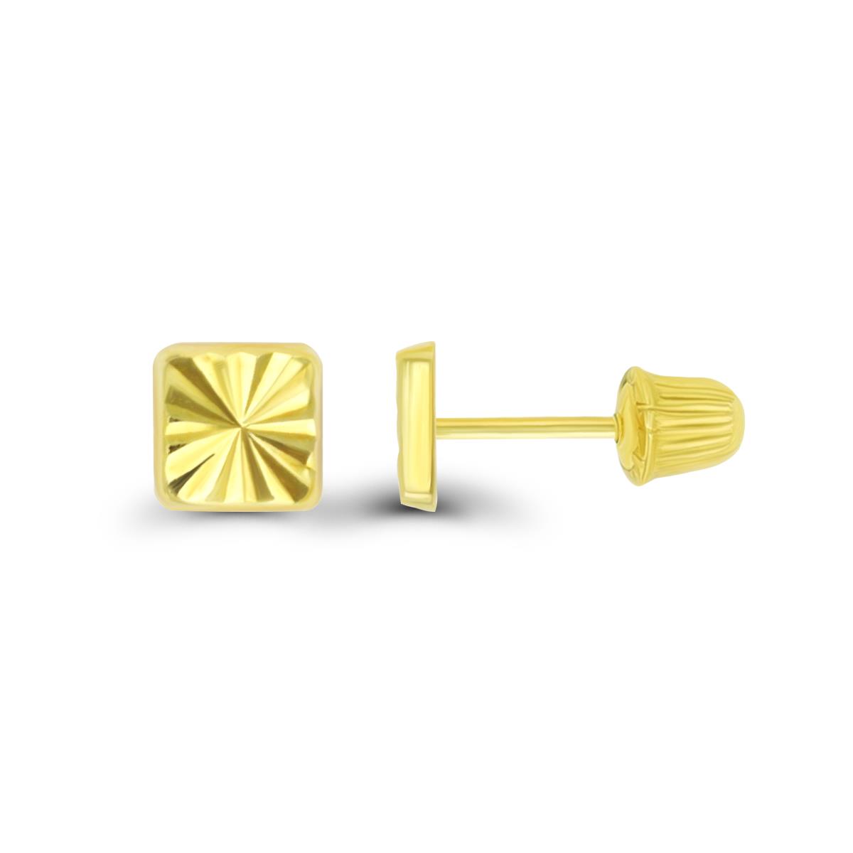 10K Yellow Gold Diamond Cut Square Hat Screw Back Stud Earring
