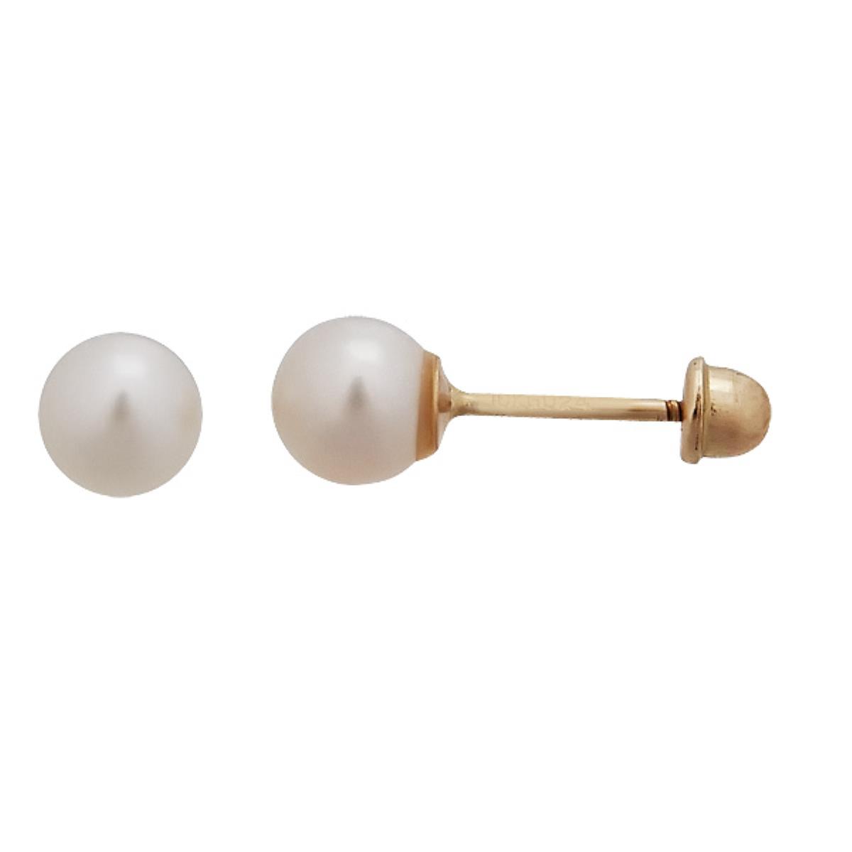 10K Yellow Gold 4.50mm Freshwater Pearl Hat Screw Back Stud Earring