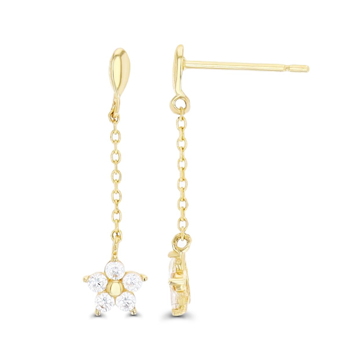 14K Yellow Gold 19X3MM Star & Moon White CZ  Dangling Earring with Silicone Back