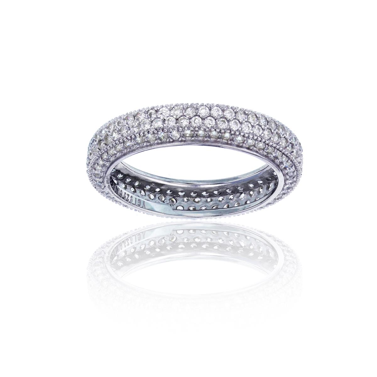 Sterling Silver Rhodium 4.80MM Micropave 3D Eternity Band
