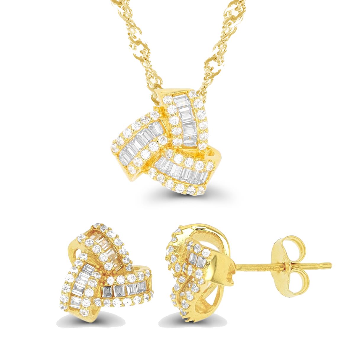 Sterling Silver Yellow Rd & Sb CZ Love Knot 18" Necklace & Earring Set
