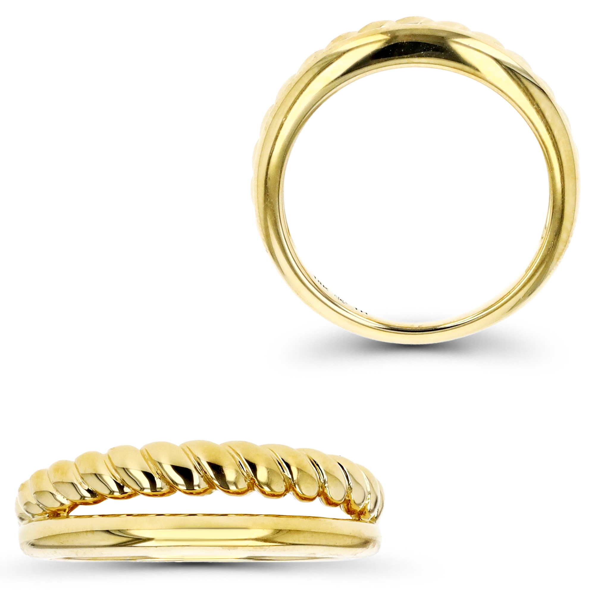 14K Gold Yellow Textured & Polished Band Ring