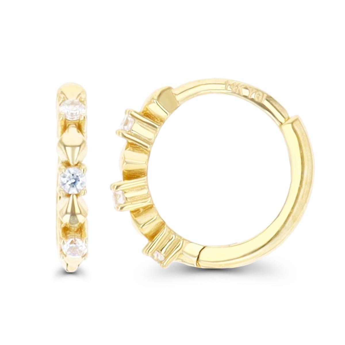 10K Yellow Gold 10.2x2mm White CZ Huggie Earring