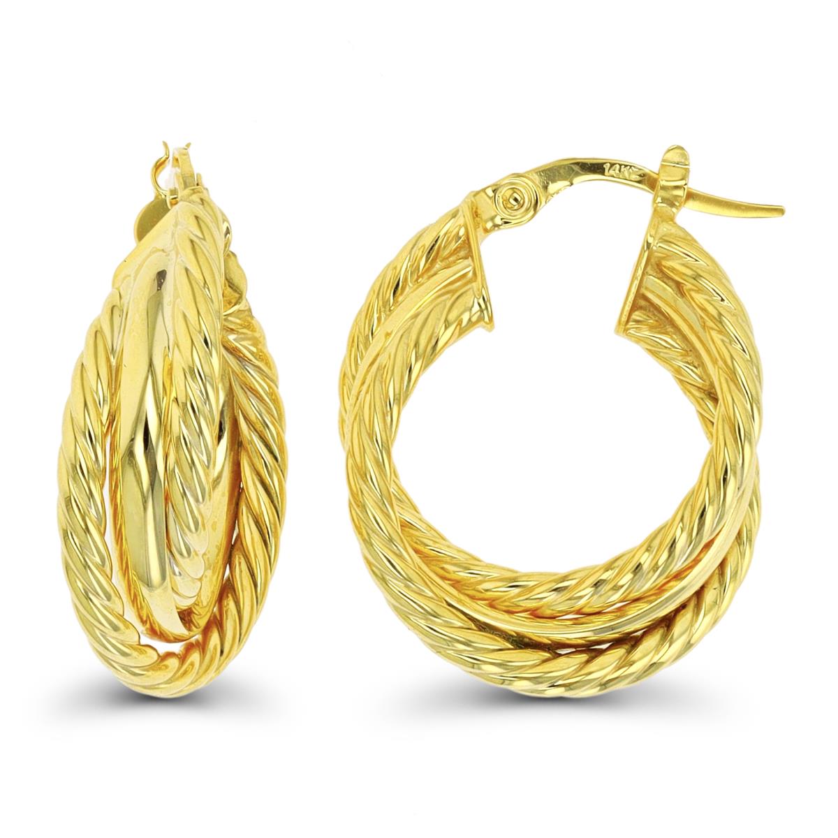 18K Yellow Gold Triple Twist Hoop Earring