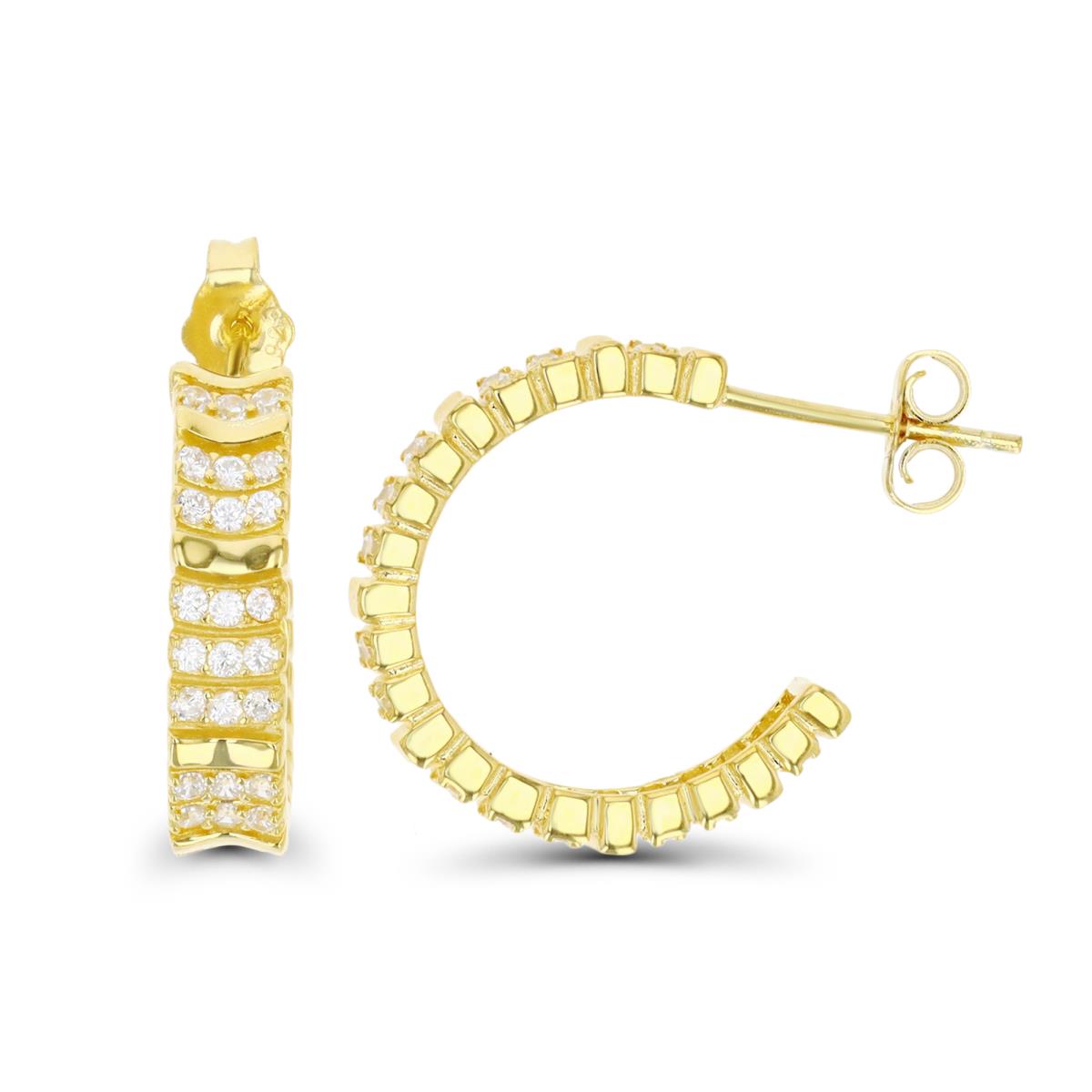 Sterling Silver Yellow 1M 19X5MM White CZ Hoop Earring
