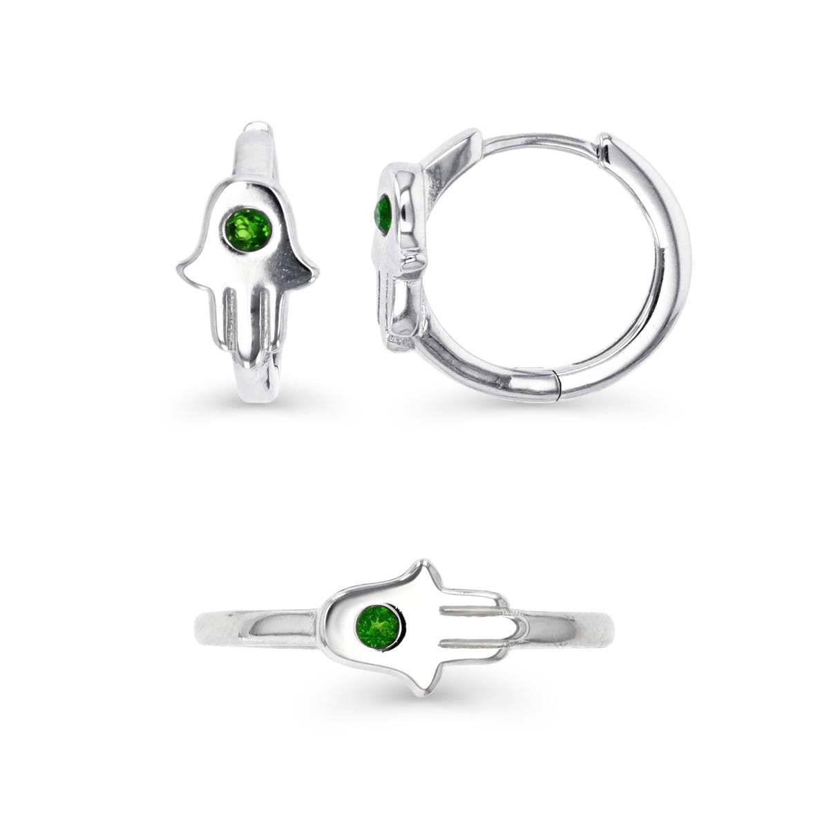 Sterling Silver Rhodium Hamsa Chrome Diopside10X6MM Ring  & Earring Set  