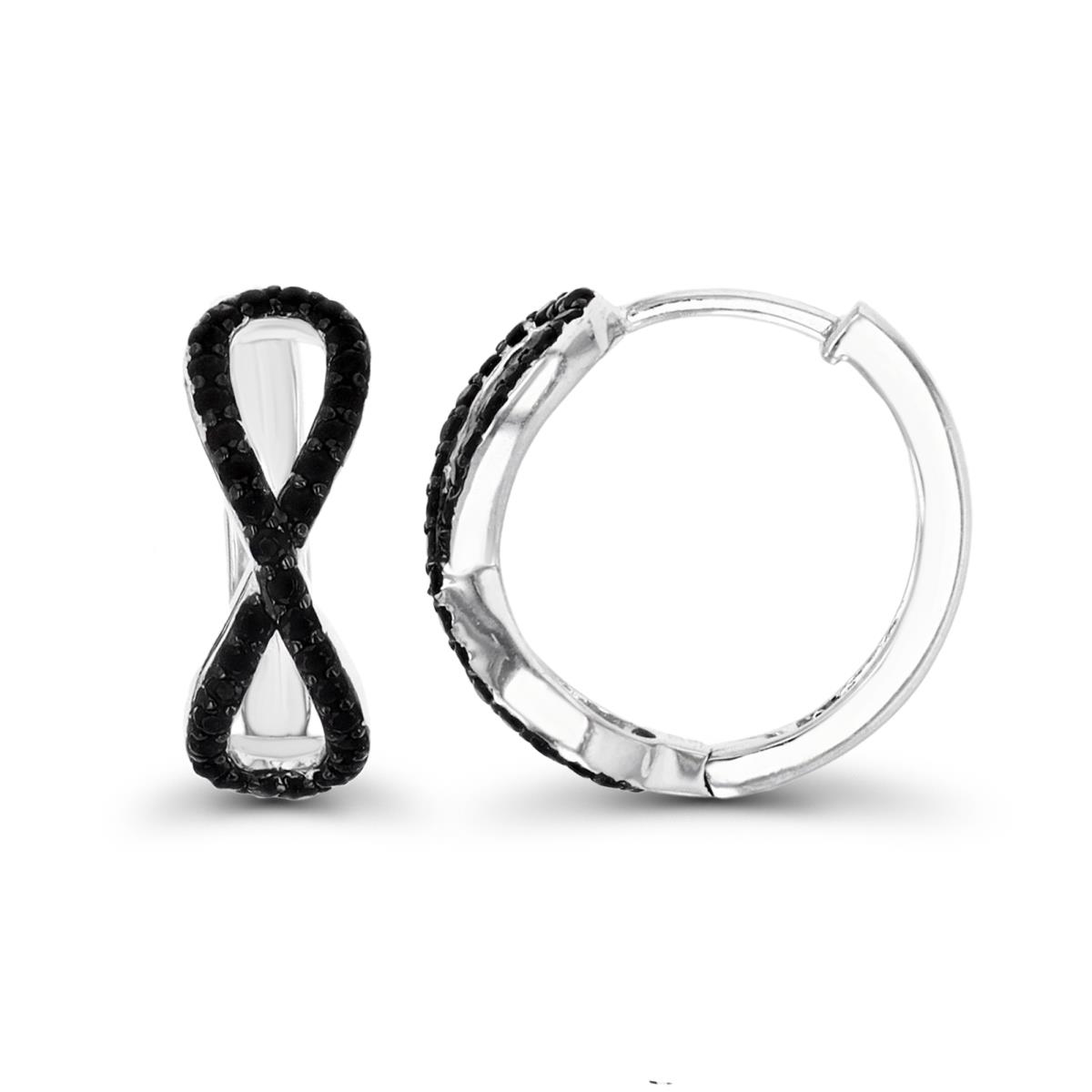 Sterling Silver Rhodium & Black  16X5MM Polished Black CZ Infinity Hoop Earring