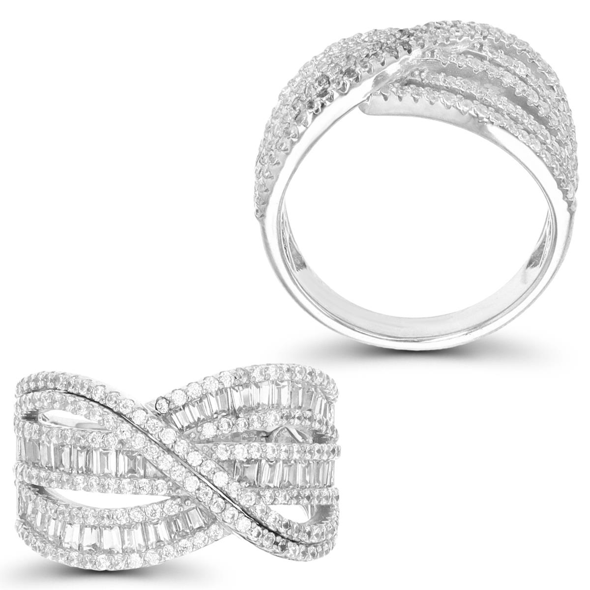 Sterling Silver Rhodium 13MM Polished White CZ Pave Anniversary Band   Ring