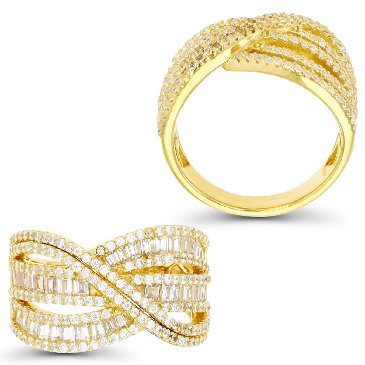 Brass Yellow Plate 13MM Polished White CZ Pave Anniversary Band   Ring