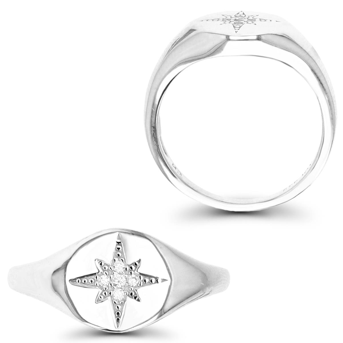 Sterling Silver Rhodium 9MM Polished White Zircone Star Pave Fashion  Ring