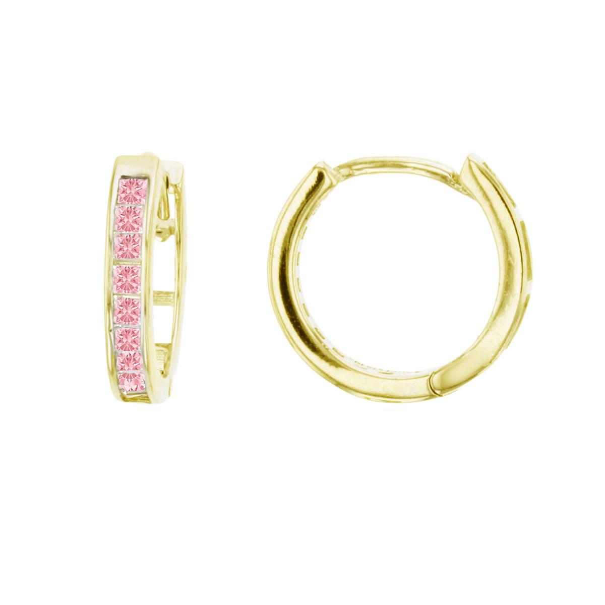 Sterling Silver Yellow 12x2.5mm Pink CZ Channel Set Bagguete Huggies