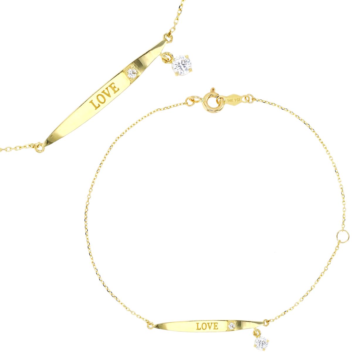 14K Yellow  Gold  2.7MM Polished "Love " Id 5+2" Bracelet