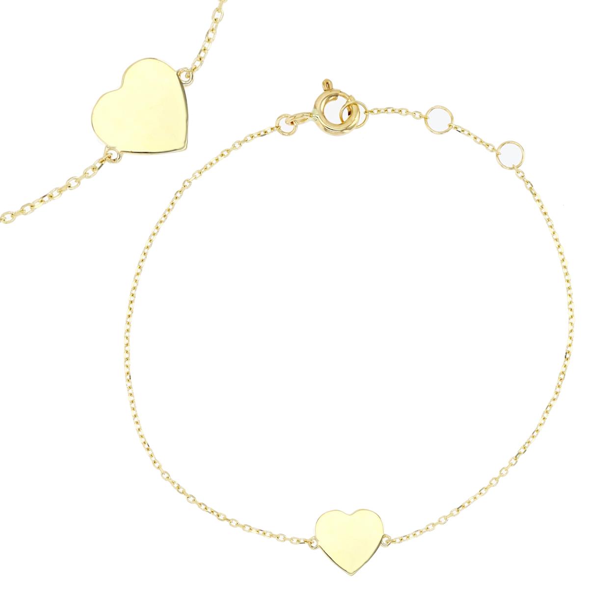 14K Yellow  Gold  7.3MM Polished Heart  5+2" Bracelet