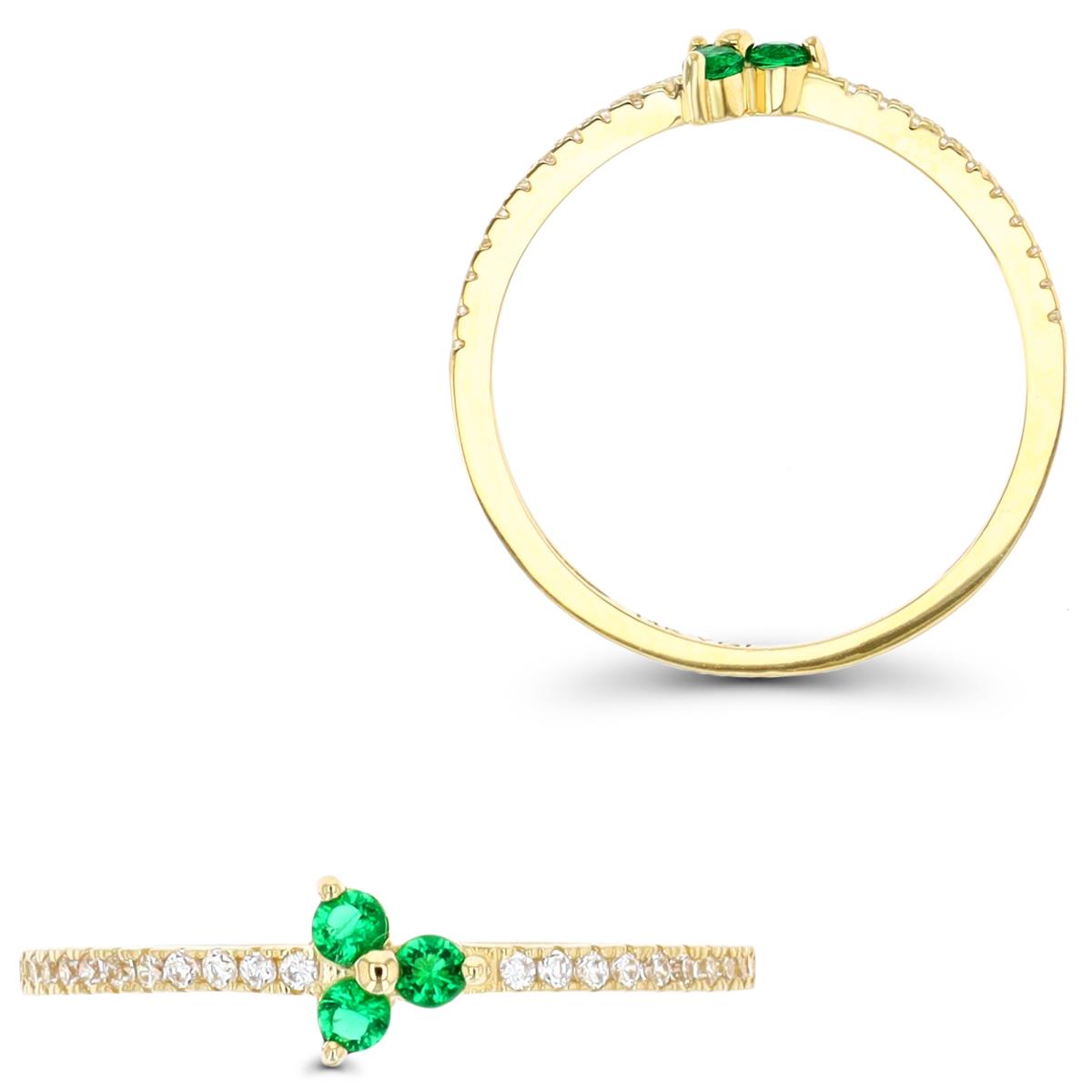 14K Yellow  Gold 5.5MM Fashion Green & White CZ  Ring