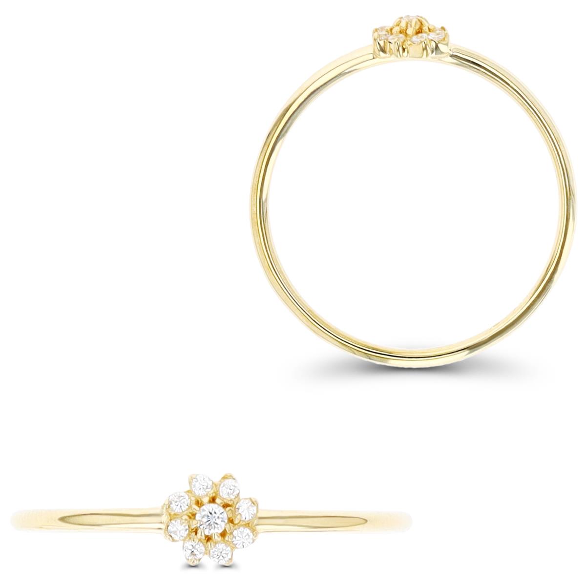 14K Yellow Gold 4.7MM Polished Flower White CZ Ring