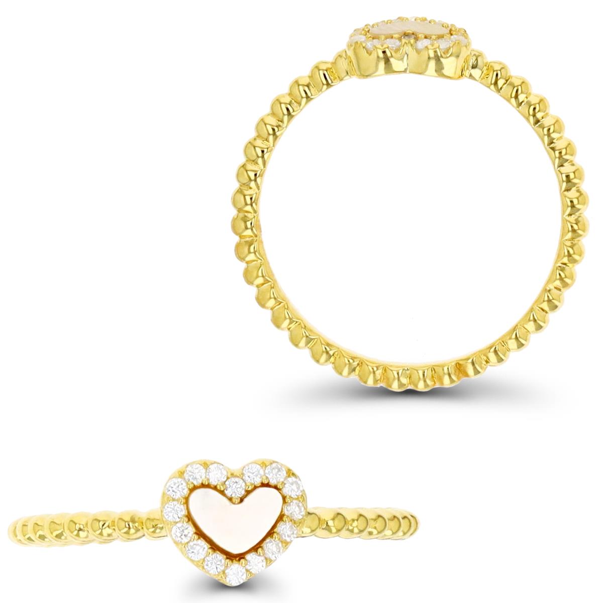 Sterling Silver Yellow 1M 6MM Polished White CZ & Mother of Pearls Heart Ring