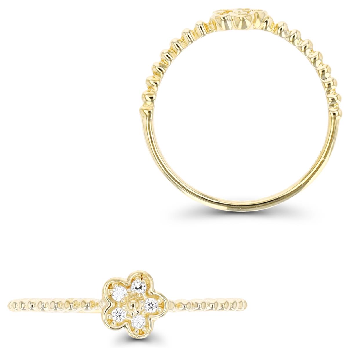 10K Gold Yellow 6MM Fashion Flower White CZ Ring
