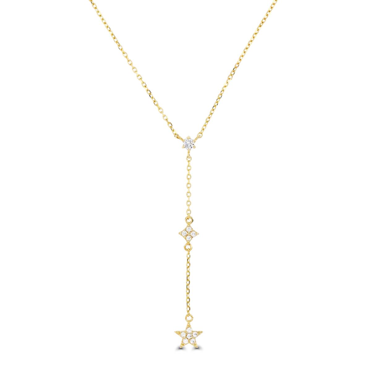 14K Gold Yellow & White CZ Dangling Star 16+2" Necklace