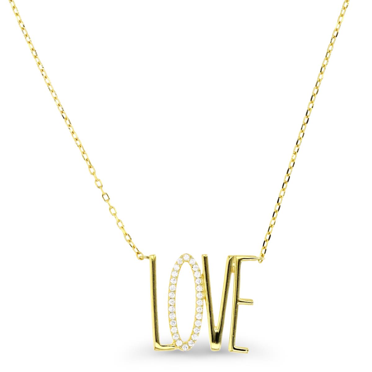 Sterling Silver Yellow 16MM 16+2 Polished White CZ 'Love' Necklace
