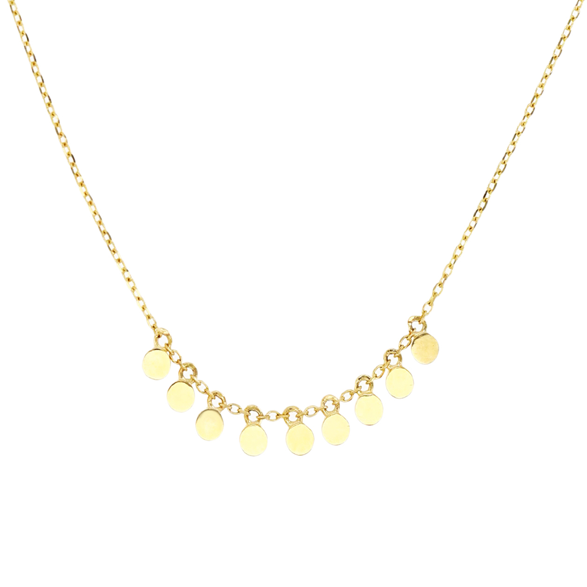 14K Gold Yellow  23MM Dangling Circles 16+2  Necklace