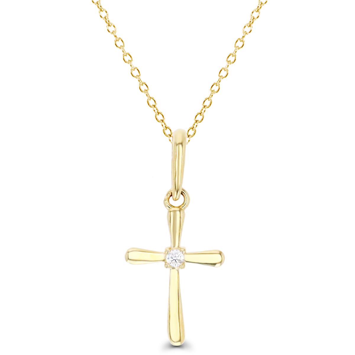14K Gold Yellow White CZ 13.5X8.5MM Cross 18" Necklace