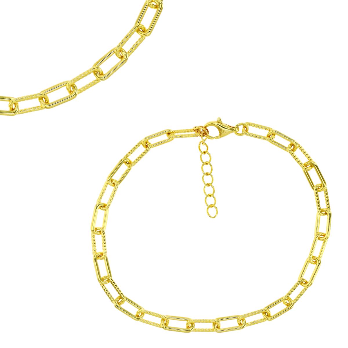 Sterling Silver Yellow 9+1" Polished & Texture Link Anklet