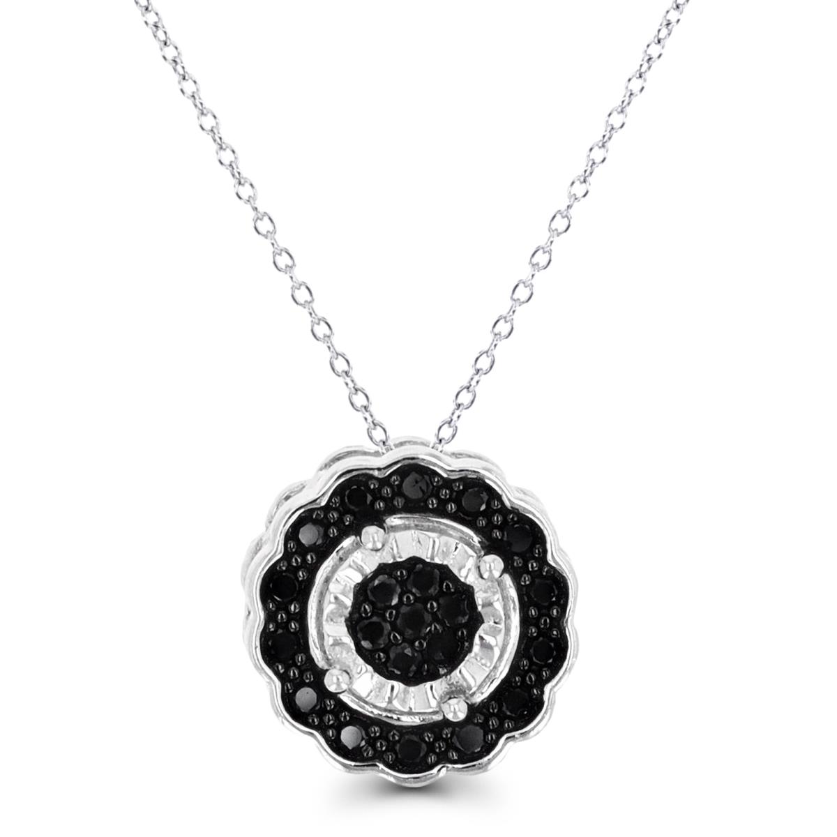 Sterling Silver Rhodium & Black 11.5MM Polished & Texture Black Spinel Cluster Pave 18" Necklace