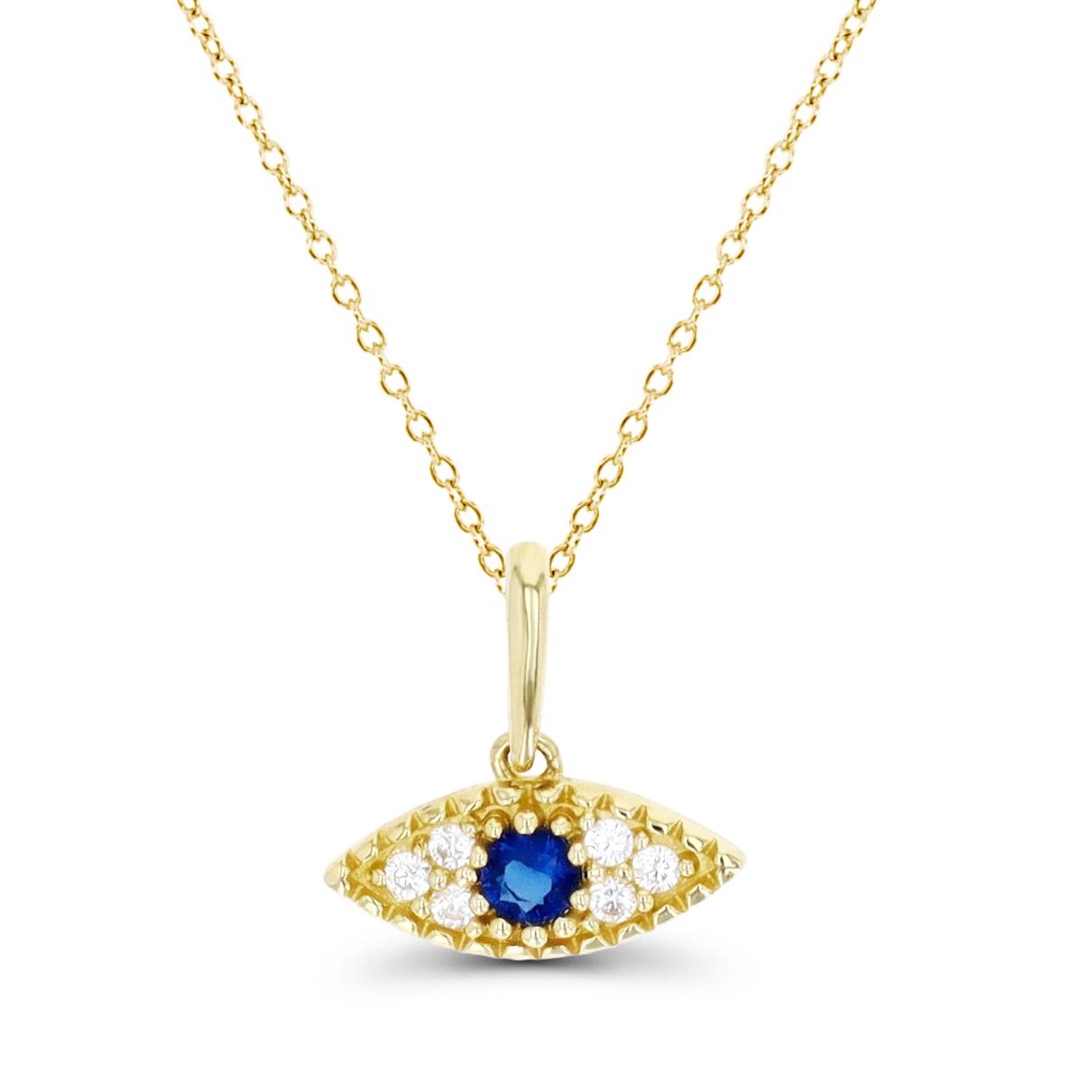 14K Gold Yellow White CZ & Blue Sapphire 11X6MM Evil Eye 18" Necklace