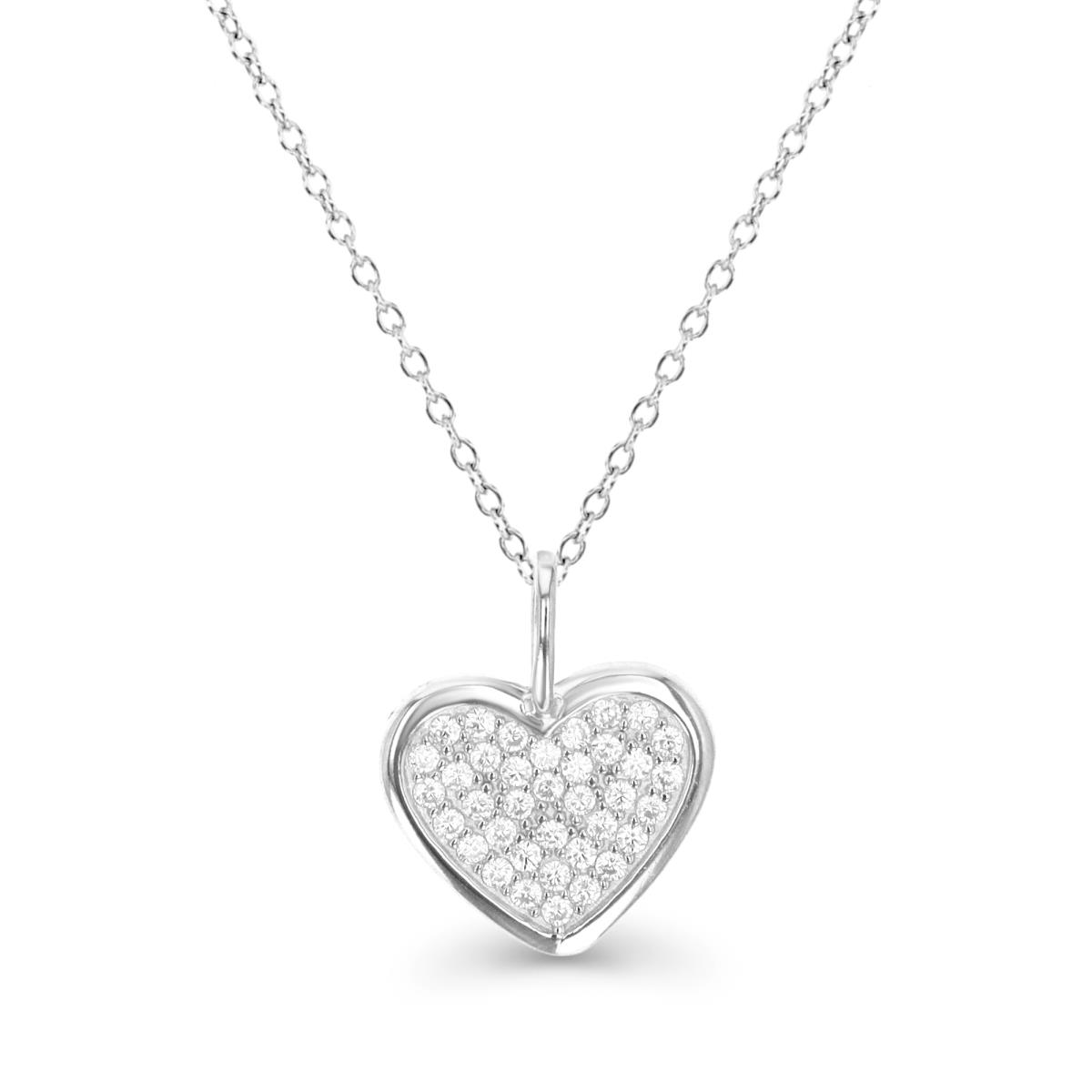 Sterling Silver Rhodium 14MM Polished White CZ Heart Dangling Necklace