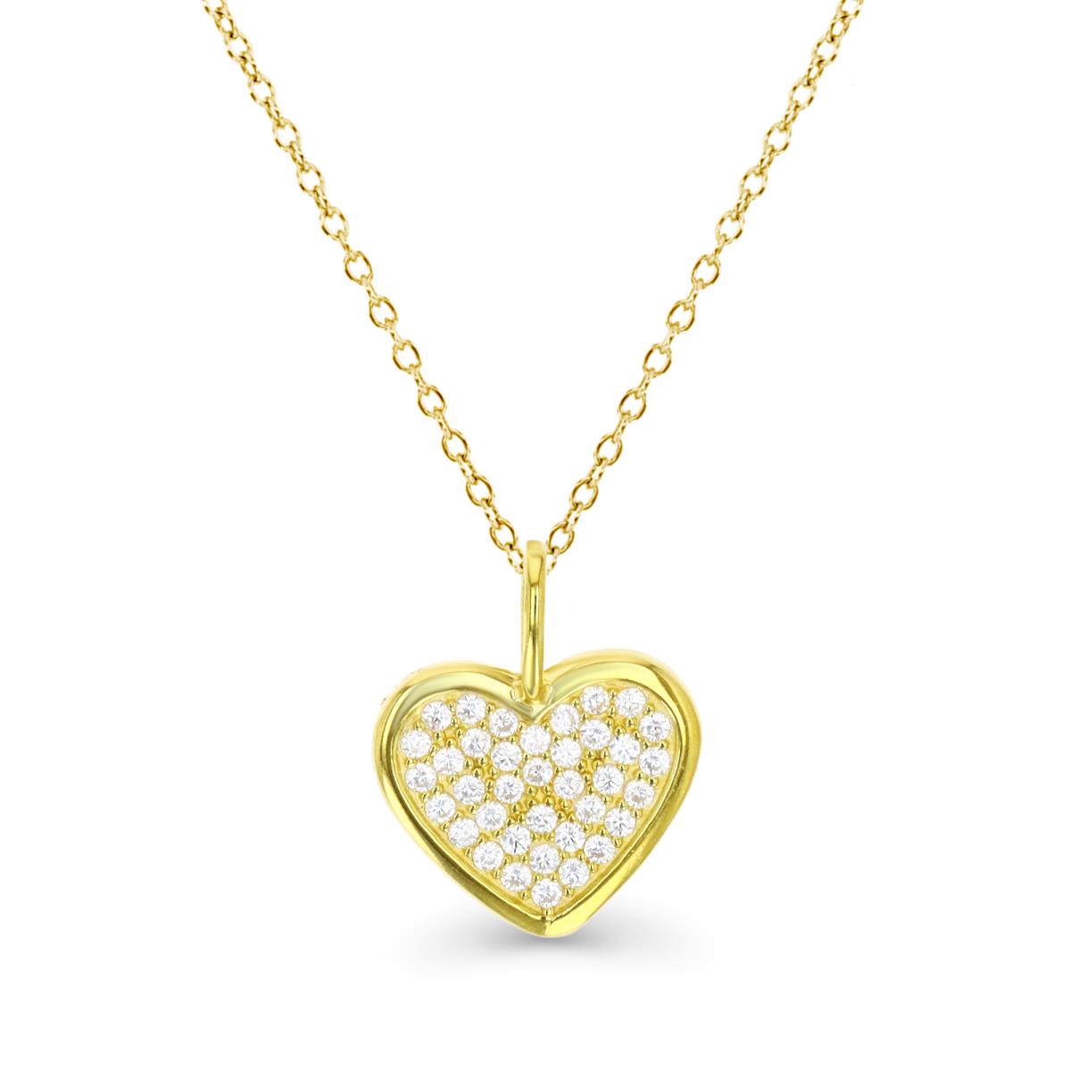 Sterling Silver Yellow 1M 14MM Polished White CZ Heart Dangling Necklace