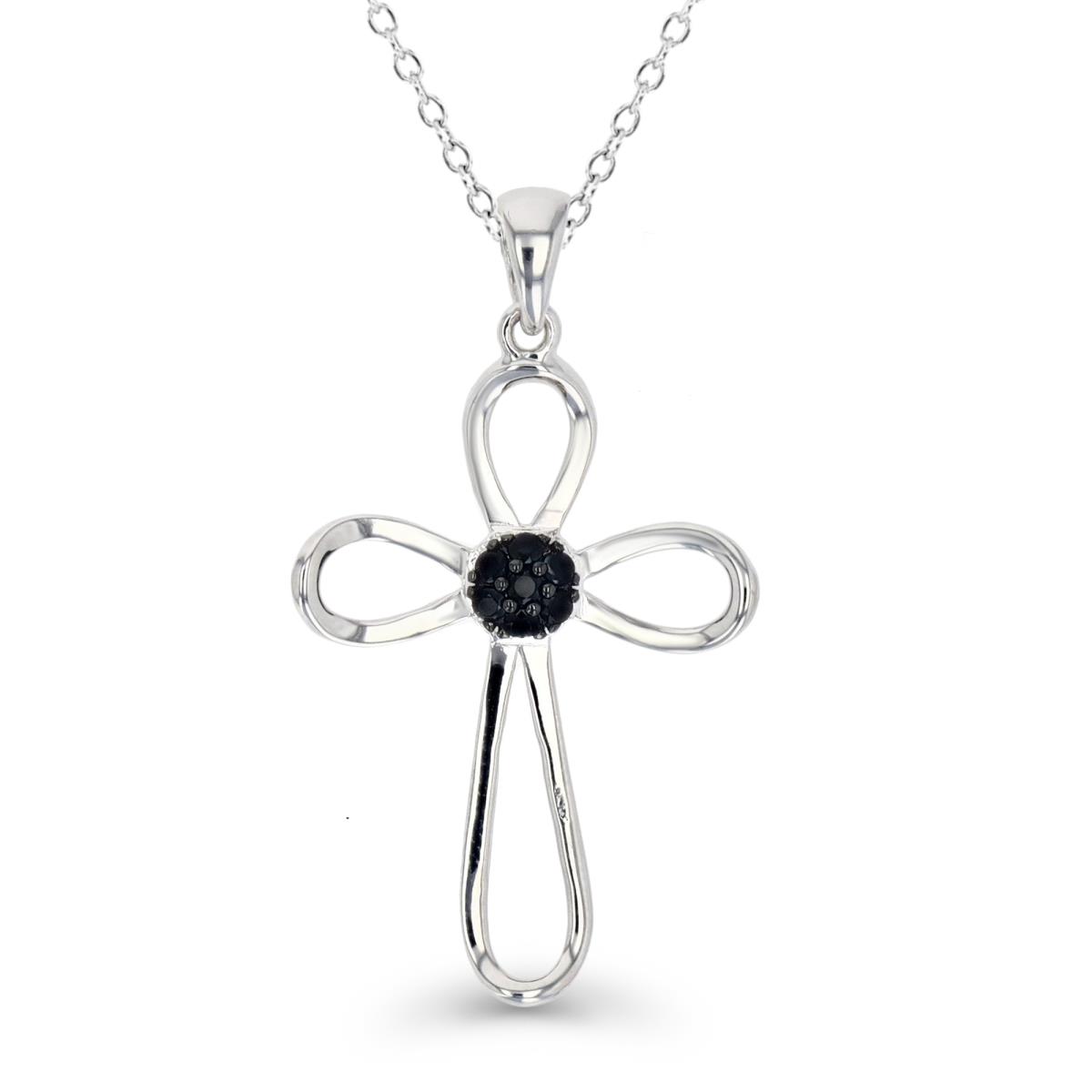 Sterling Silver Rhodium & Black 34X20MM Polished Black Spinel Cross Religious 18" Necklace