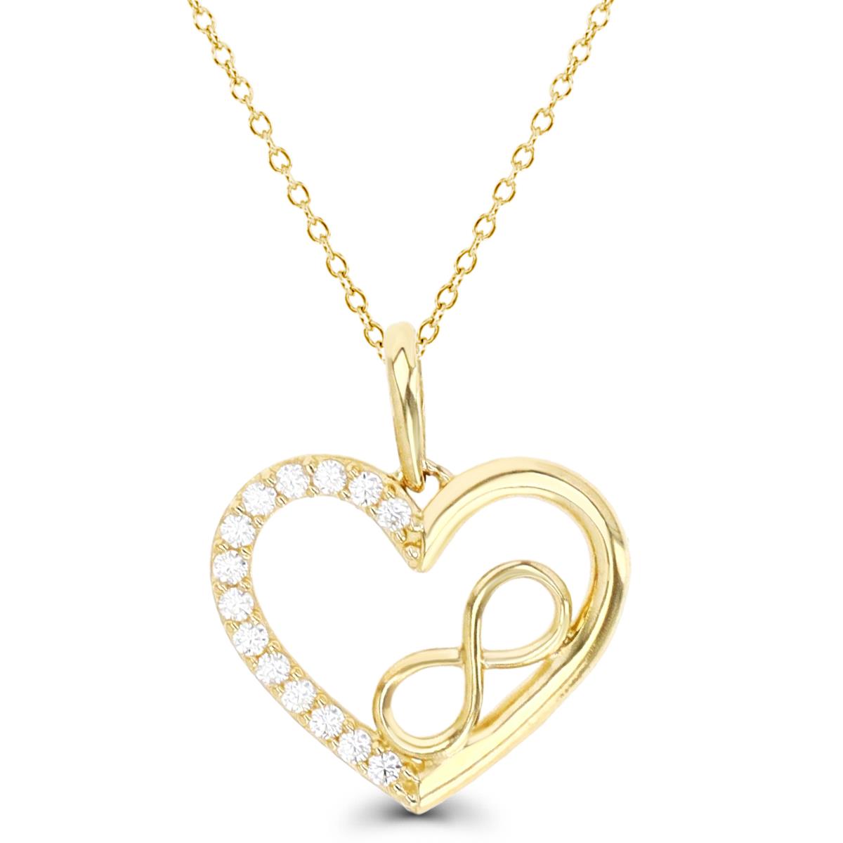 14K Gold Yellow & White CZ 12.8X14.6MM Infinity Heart 18" Necklace