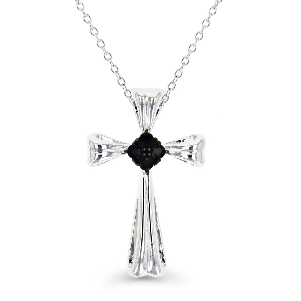 Sterling Silver Rhodium Polished Black Spinel Cross Religious 18" Necklace