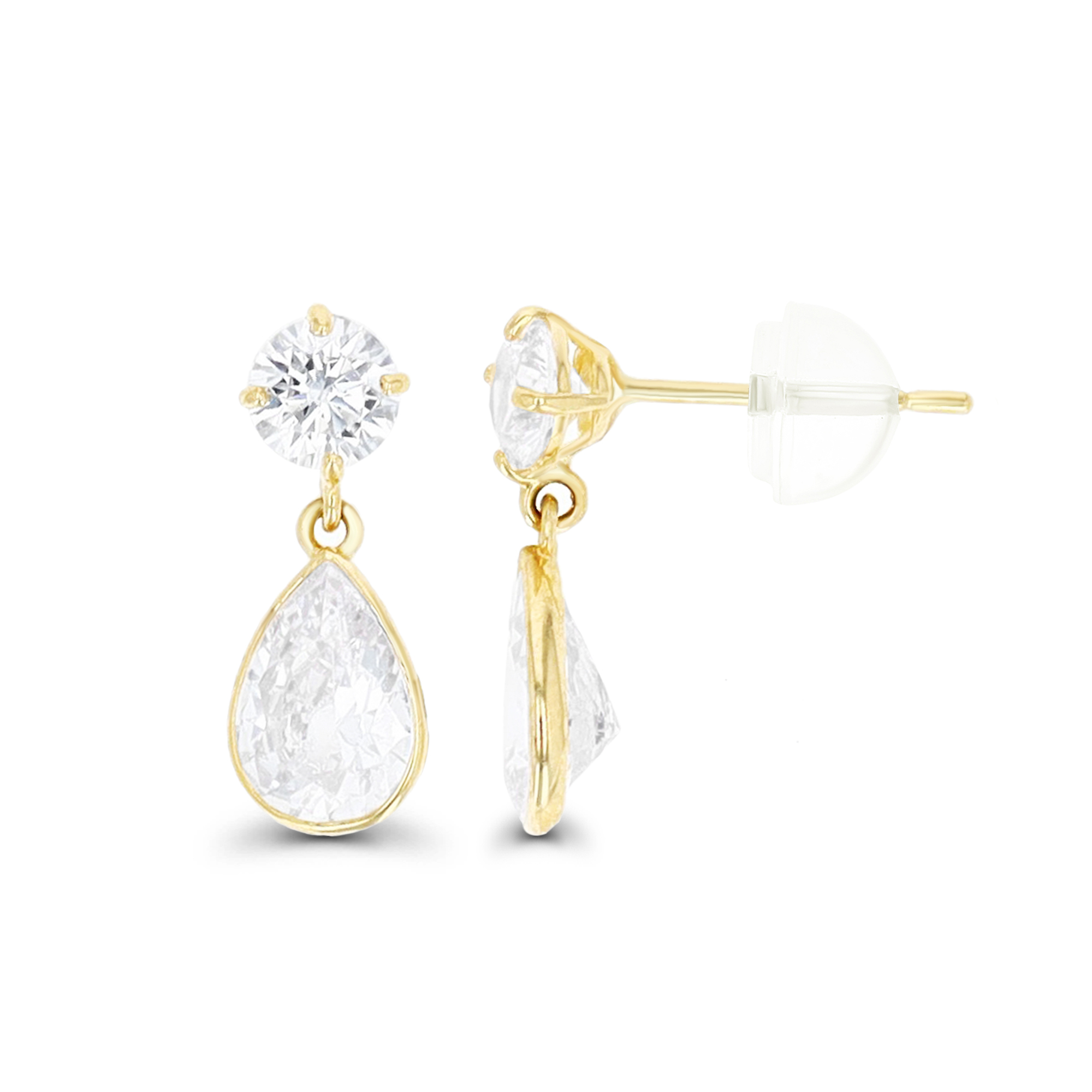 10K Gold Yellow & White CZ 14X5.5MM Dangling Earrings