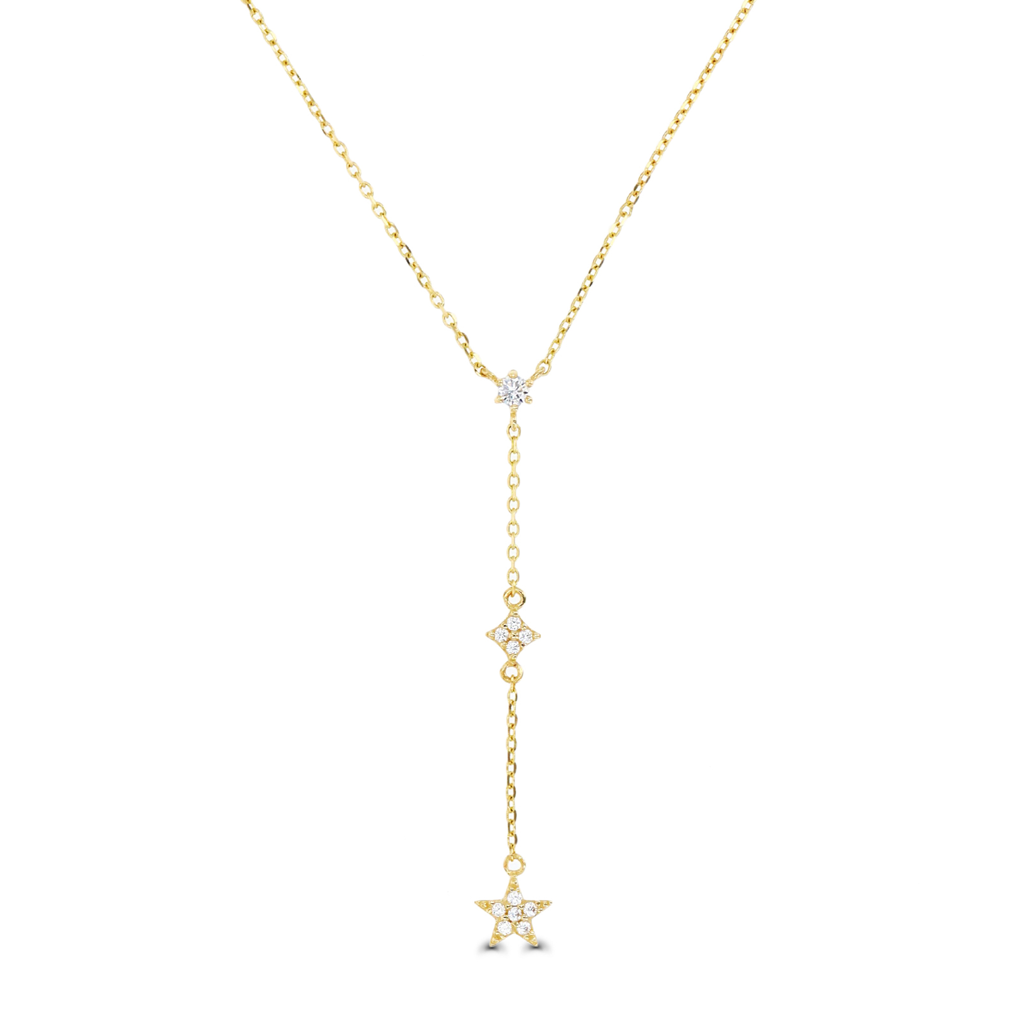 10K Gold Yellow & White CZ Dangling Star 16+2" Necklace